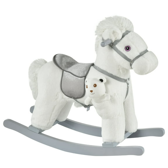 Kids Bike Kids Plush Ride-On Rocking Horse with Bear Toy, Children Chair with Soft Plush Toy & Fun Realistic Sounds, White,Boys Bike