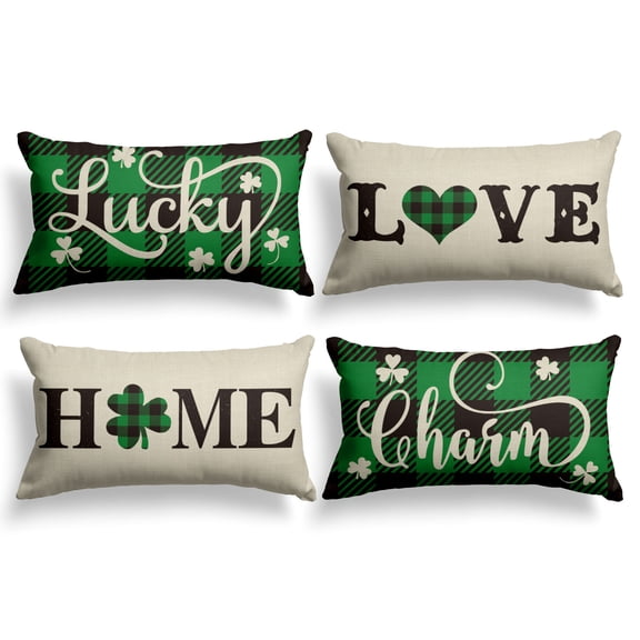 AVOIN colorlife St Patrick's Day Green Lucky Shamrock Throw Pillow Cover, Farmhouse Style Decoration for Sofa 12 x 20 inch Rectangle Set of 4