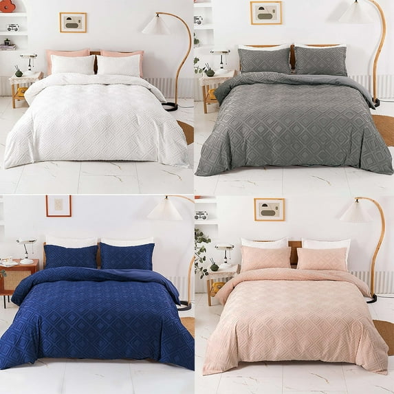 Boho Bedding Textured Duvet Cover Set Geometric Embroidery Diamond Pattern Duvet Cover, 3 pcs