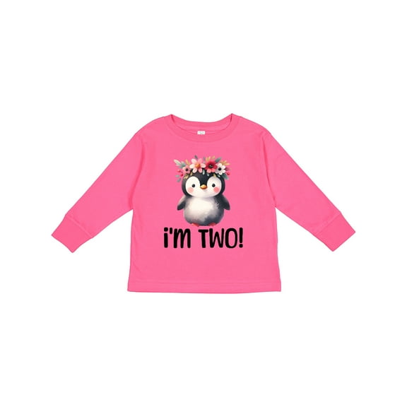 Inktastic 2nd Birthday Party Penguin 2 Year Old Girl Girls Long Sleeve Toddler T-Shirt