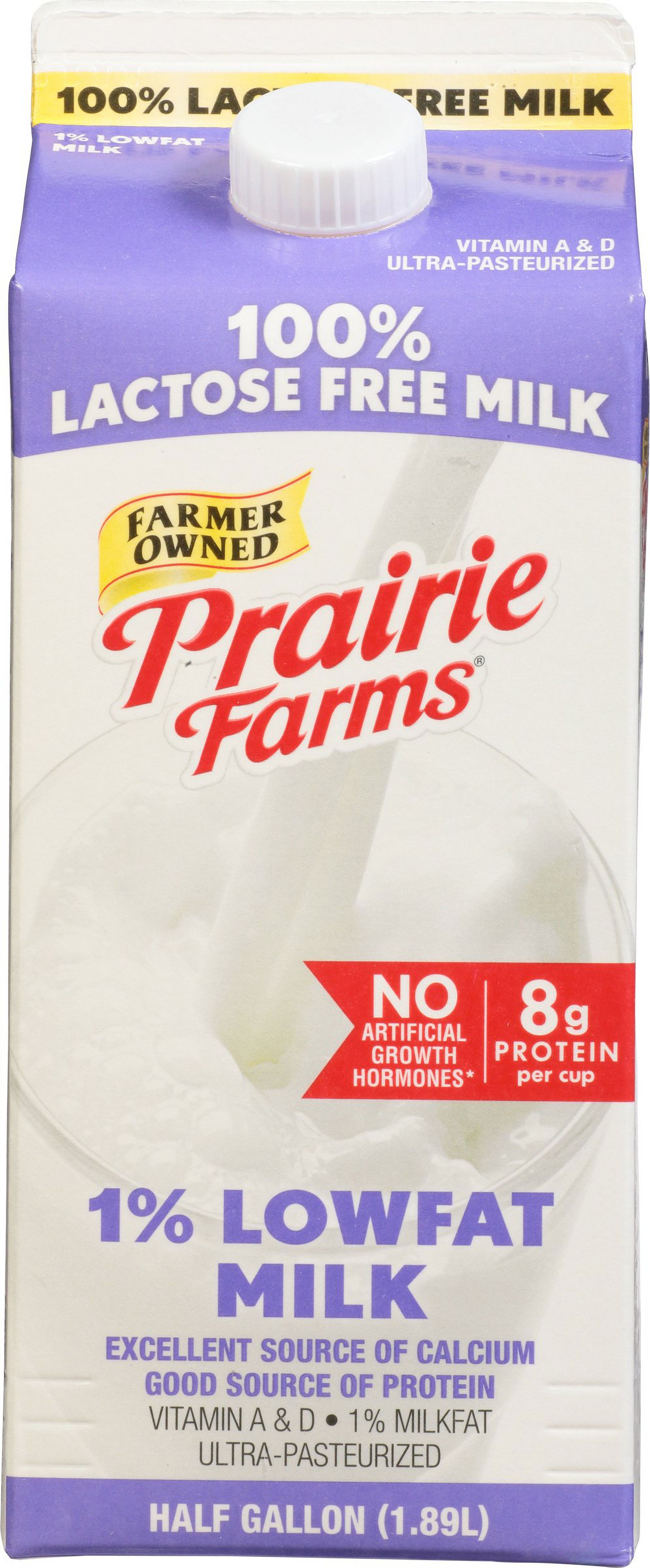 Prairie Farms 100% Lactose Free Fat Free Milk, 0.5 gal