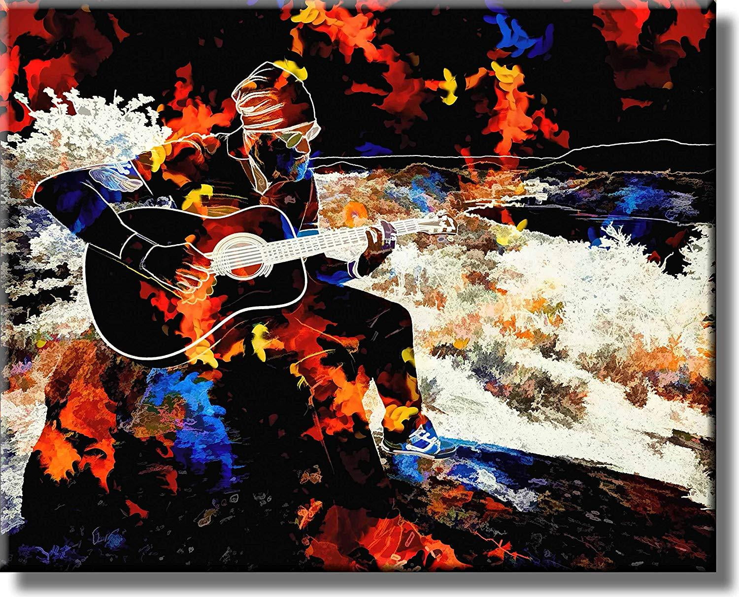 Abstract Guitar Player Picture on Stretched Canvas, Wall Art Décor