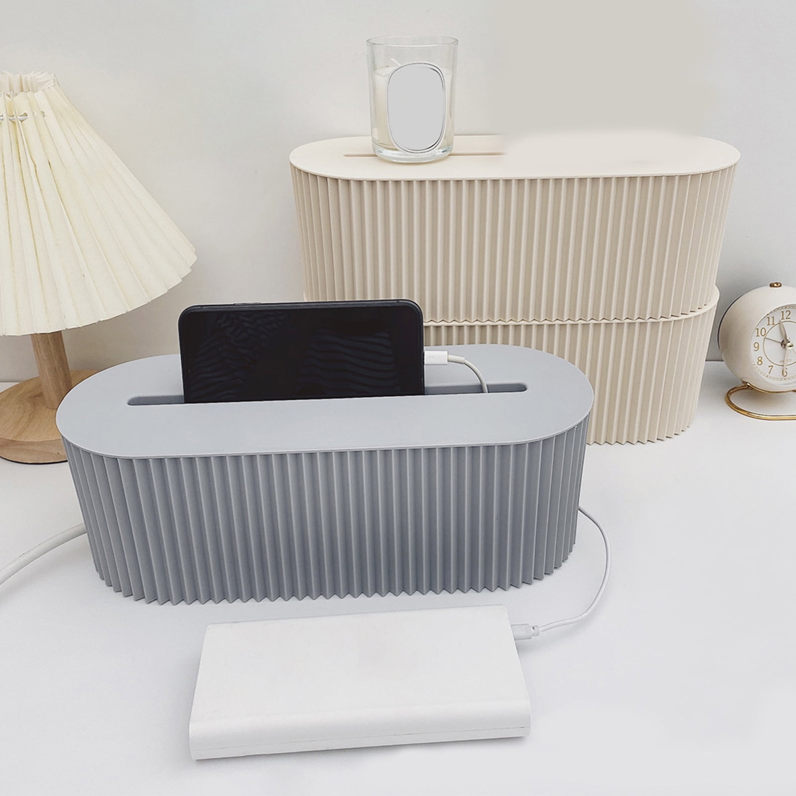 opvise Cable Storage Box with Lid Save Space High Capacity Living Room Desktop Socket Cable Management Box Daily Use Blue
