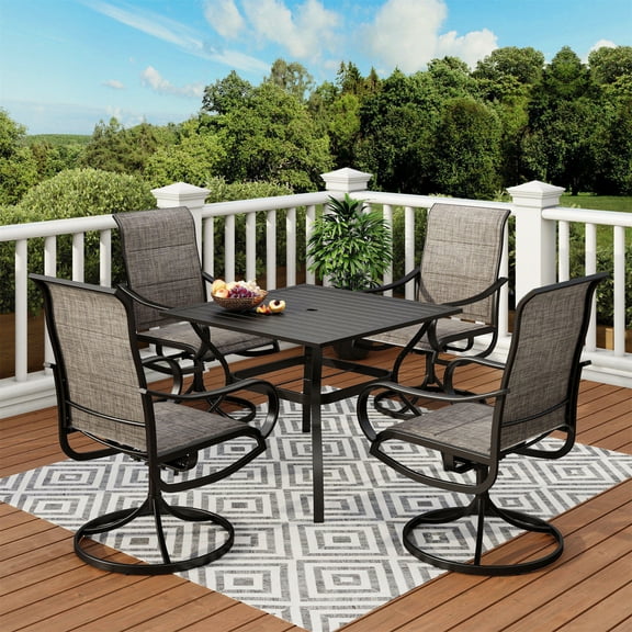 5-Piece Patio Dining Set, 4 High-Back Padded Textilene Swivel Chairs and Square Table, Grayish Brown