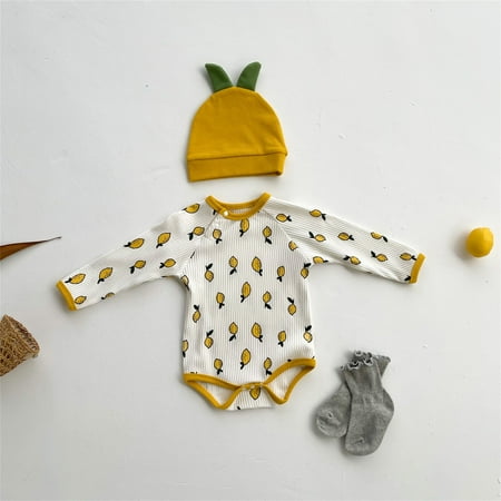 

Hunpta Infant Newborn Baby Boys Girls Long Sleeve Cute Cartoon Ribbed Romper With Cute Hat Outfit Set Clothes 2PCS