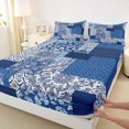 thumbnail image 4 of Homewish Boho Patchwork Plaid Bed Sheets,Abstract Geometric Full Size Sheets,Blue,4 Pieces,1 Flat Sheet, 1 Fitted Sheet and 2 Pillowcases, 4 of 6