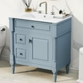 thumbnail image 2 of Euroco 30" Bathroom Vanity with Sink, Grey Blue Freestanding Bathroom Cabinet with Flip Drawer & Adjustable Shelf, Solid Rubberwood Frame, MDF Panels & Metal Handles, 2 of 9