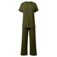 thumbnail image 5 of HOWPAY Women 2 Piece Outfits Sets Solid Color Short Sleeve Crew Neck Pullover Tops Wide Leg Pants Lounge Sets Loose Fit Casual Y2K Tracksuits Green L, 5 of 6