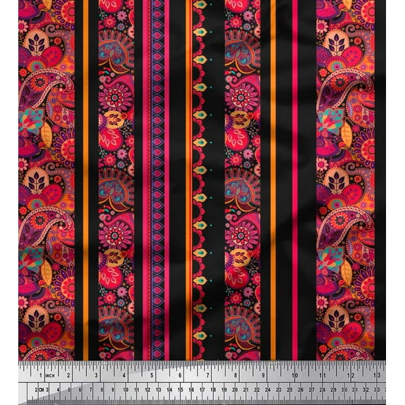 Soimoi Cotton Duck Fabric Stripe,Floral & Paisley Decor Fabric Printed Yard 42 Inch Wide