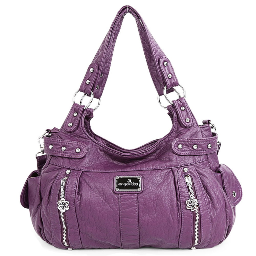 Zzfab Double Compartments Washed Leather Purse Soft Leather Shoulder