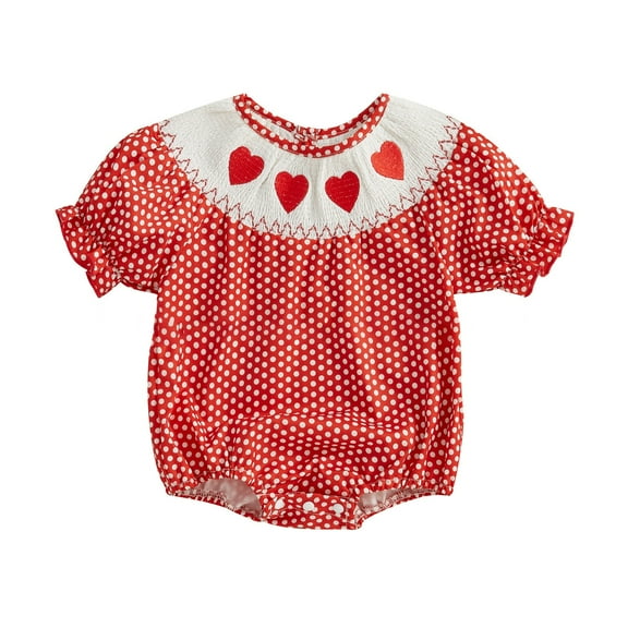 Coerni Baby Girls Embroidery Bubble Rompers Summer Cute Polka Dot Bodysuit Smocked New Born Shorts Sleeve Heart Romper