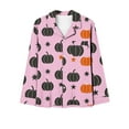 thumbnail image 5 of Feancey Women's Halloween Pumpkin Pajama Set Fall Long Sleeve Button Down Sleepwear Wide Leg Pants Matching Lounge Sets Cozy Soft Pjs Two Piece Birthdal Gifts Pink XXXL, 5 of 6