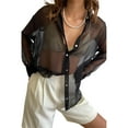 thumbnail image 1 of SAYOO Blusa femenina, solapa, botón de manga larga, blusa transparente para mujeres SAYOO moda, 1 of 8