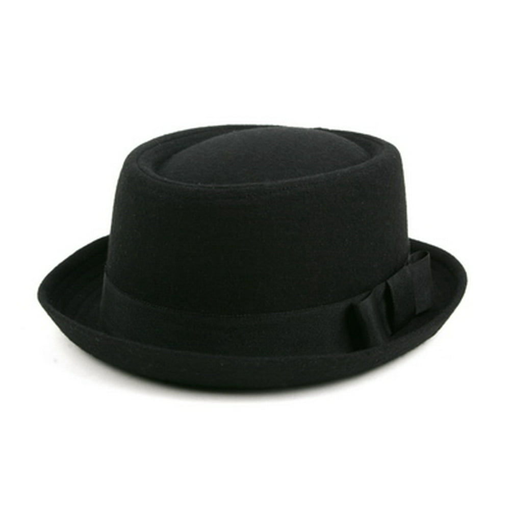Unisex Wool Felt Porkpie Fedora Hat 509HF(Black) - Walmart.com ...