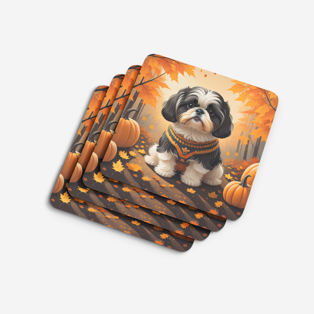 Shih Tzu Fall Foam Coaster Set of 4 3.5 in x 3.5 in