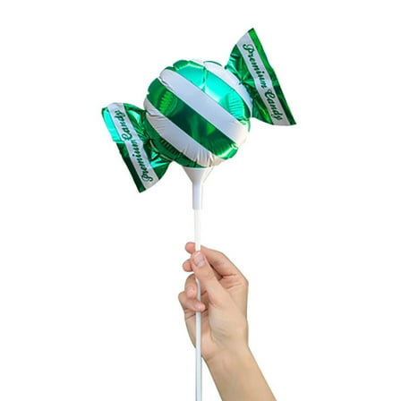 4 inch Handheld Candy - Green/ White Stripes (Air-Fill Only) Foil Mylar Balloon - Party Supplies Decorations