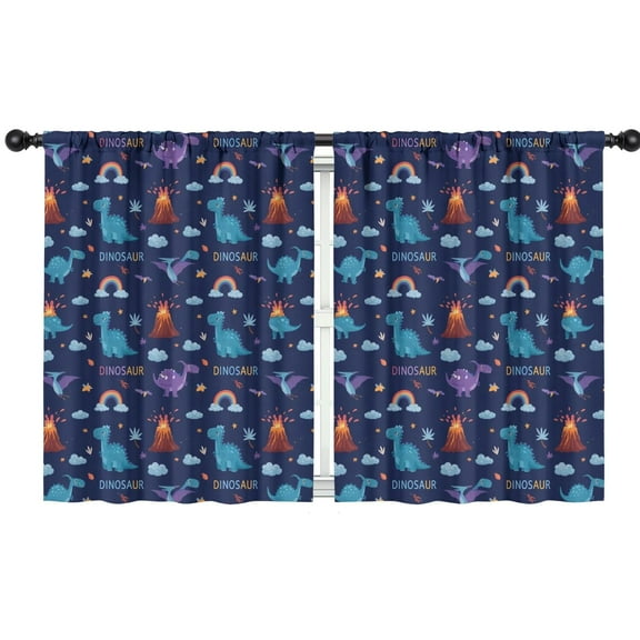 Blackout Kids Curtains,Dark Blue Dinosaur Volcano Pattern Childrens Insulated Curtains Set Of 2,Bedroom Essentials,Toddler Room Decor 42"x54"