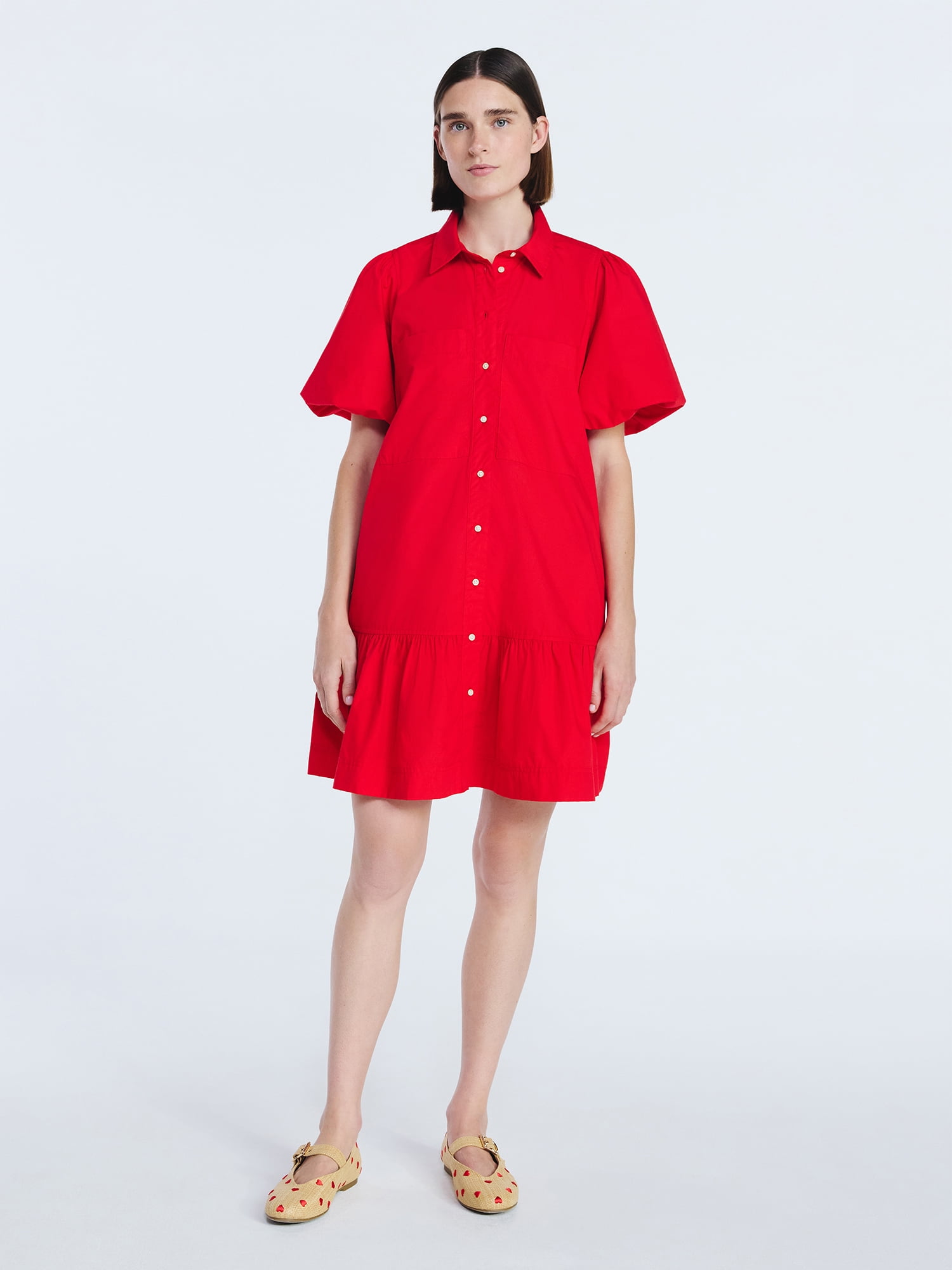 Free Assembly Women’s and Women's Plus Cotton Ruffle Mini Dress with Puff Sleeves, Sizes XS-4X
