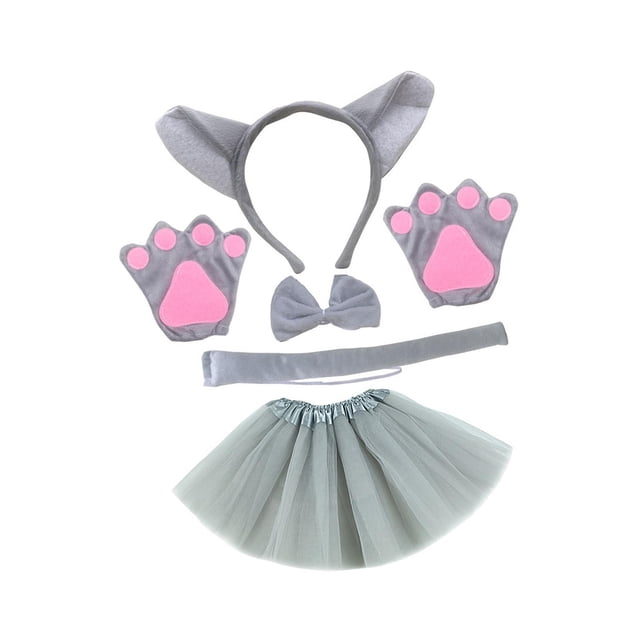 Disfraz de animal, diadema con orejas, pajarita, cola, banda para el pelo, accesorios de fotografía con falda Yuyangstore disfraz de lobo