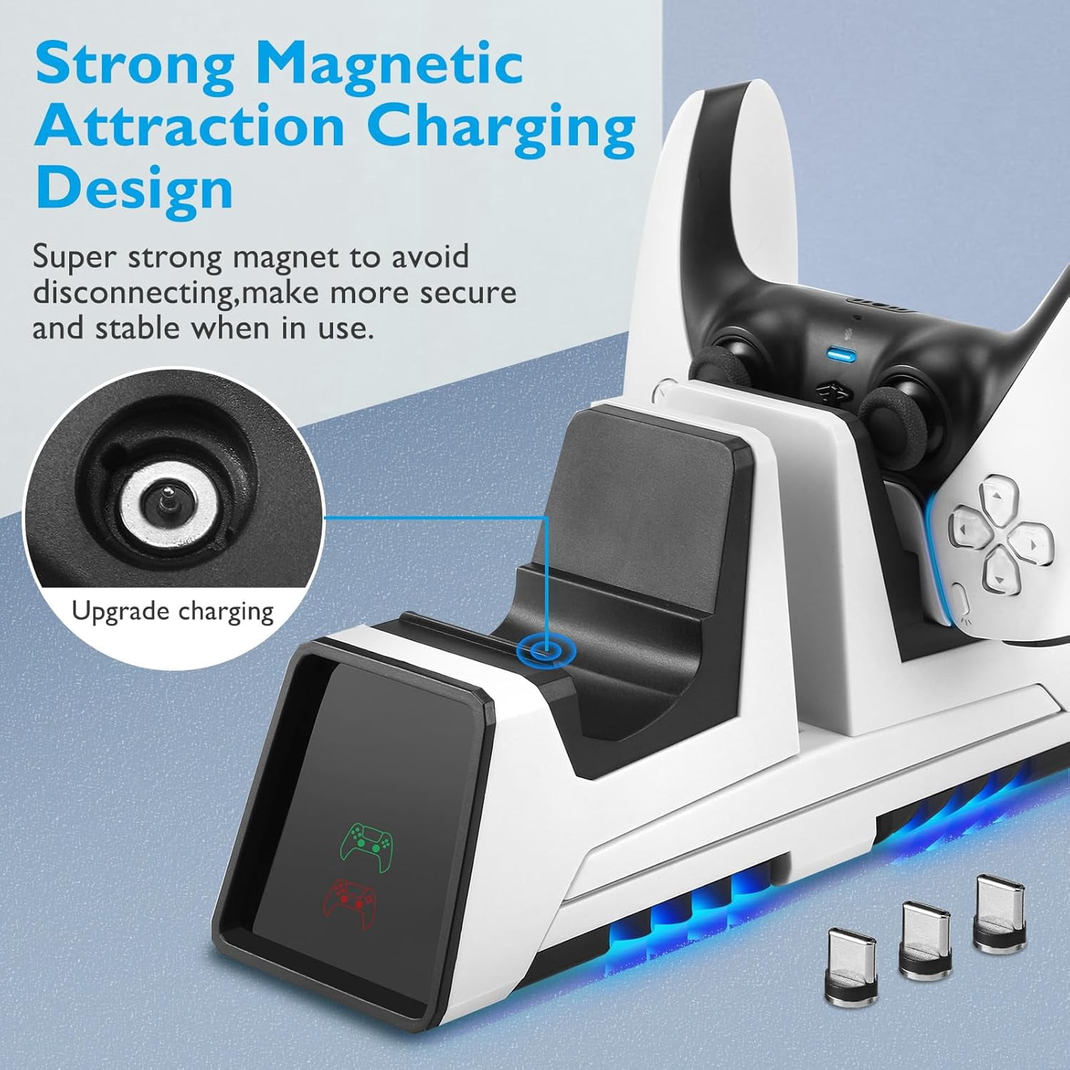 3 in 1 Controller Charging Station for PS VR2 / PS5 / PS5 Edge with 5V/3A Adapter & Led Light, Wireless Controller Charger Dock for Playstation 5, Charging Stand with VR2 Headset Holder