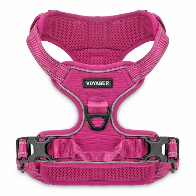 Best Pet Supplies Voyager Dog Harness Dual Leash Attachment No-Pull Control Adjustable Soft but Strong Pet Harness for Medium and Large Dogs with 3M Reflective Technology - Fuchsia, L (Chest: 25 - 30"