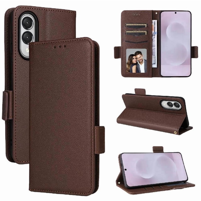 Wallet Case for Samsung Galaxy S25 Edge Flip Cover with Card Slots & Kickstand Brown