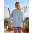 thumbnail image 3 of Women's Casual Loose Fit 3/4 Bell Sleeve Crew Neck Cotton Blend T-Shirt Tops,Blue,S, 3 of 7