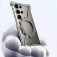 thumbnail image 3 of ELEHOLD Frosted Case For Samsung Galaxy S25 Ultra Z-Type Gear Design Alloy Frameless Shockproof Rugged Cover, Mag Safe Compatible, 360° Rotable Ring Kickstand -- Silver, 3 of 12