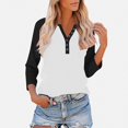 thumbnail image 2 of Teylalorva Women's Button Blouse V-Neck 3/4 Sleeve Raglan Loose Lightweight Top Black Size L, 2 of 9