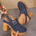thumbnail image 4 of Rokment Womens Vintage Clogs Dress Sandals 2026 Spring Summer Casual Leather Hollow out Buckles Closed Toe Platform Chunky Block High Heels Slingback Pumps Navy Size 8.5, 4 of 6