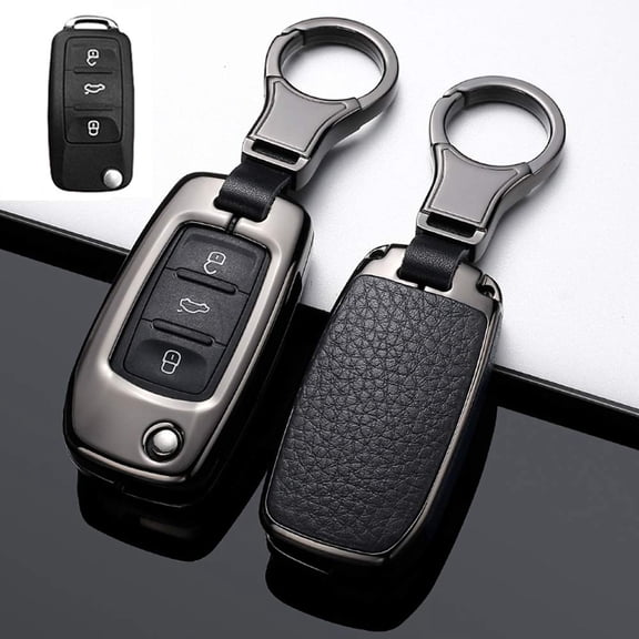 1pcs Key Protector for Volkswagen Jetta Passat Golf Beetle GTI Tiguan EOS Keyless Remote Key Fob Cover Metal Leather Key Shell Case with Keychain