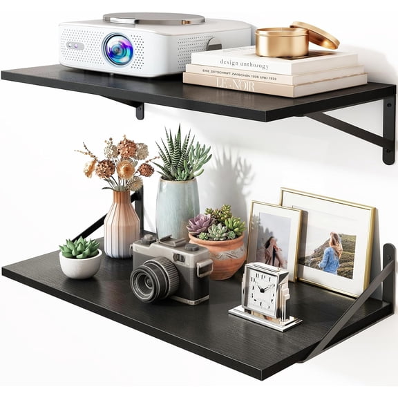 Floating Shelves for Wall, 24 Inch Wide x 10 Inch Deep Black Shelves for Bedroom, Large Wall Shelf for Living Room, Kitchen, Bathroom, Laundry Room and Decor Storage (Set of 2)
