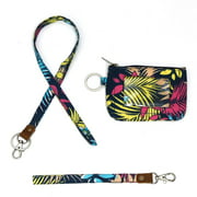 Zip ID Case, Lanyard & Wristlet, ID Badge Holder for Office and School, Card case (Forest Palm)