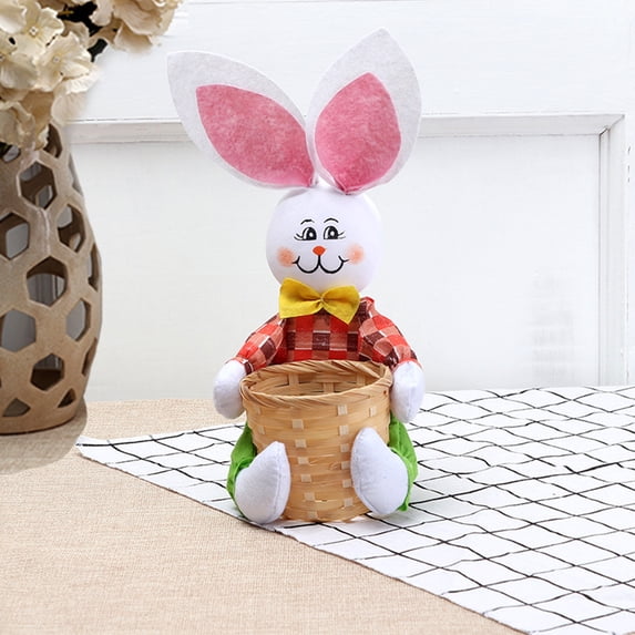 opvise Cartoon Rabbit Design Storage Bamboo Basket Candy Egg Organizer Easter Decor Green