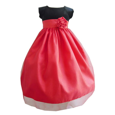 Little Girls Black Red Velvet Glitter Tulle Christmas Special Occasion Dress
