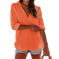 thumbnail image 6 of longantii Women's Beach Cover Up Long Sleeve Summer Linen Shirt Hoodies Sweatshirt V Neck with Pocket Hooded Tops Orange L, 6 of 6