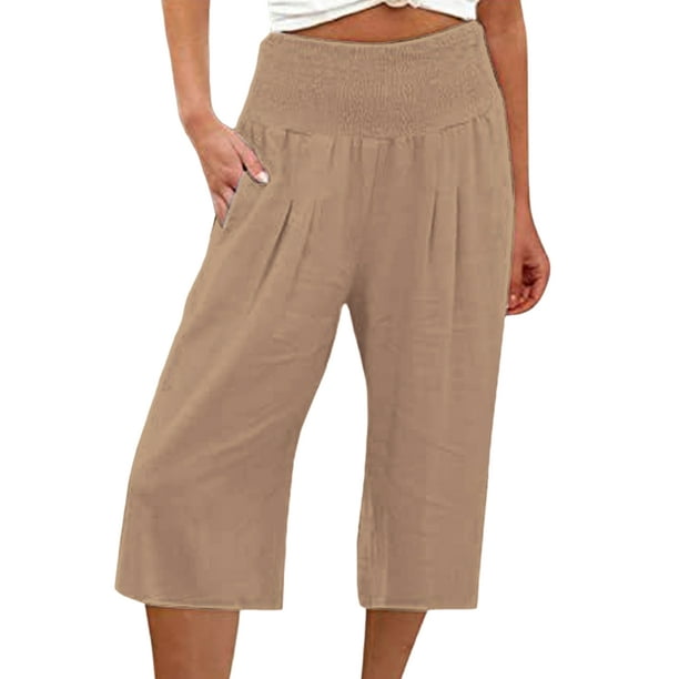  Solid Wide Leg Harem Capri Pants Women Linen Dressy Capris for  Women Summer Casual Solid Color with Pockets Crop : Clothing, Shoes &  Jewelry