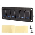 thumbnail image 2 of Aluminum Alloy Toggle Switch Panel, RV Toggle Switch Panel -13 To 149℉ 6 Gang 3PIN Anodized Black Blue LED Light 20A 30A  for Buses, 2 of 8