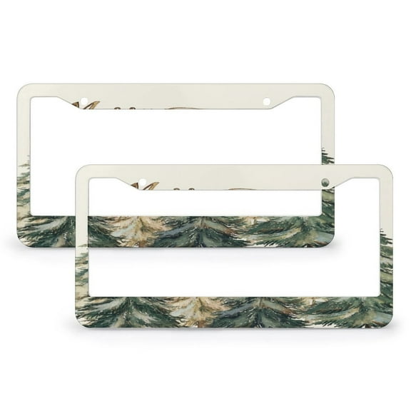2 PCS Watercolor Tree Green Teal Forest License Plate Cover Farmhouse Holiday Winter License Plate Frame License Plate Shield Frame Aluminum Metal 2 Holes for Women Men US Vehicles