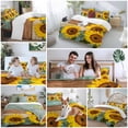 thumbnail image 6 of Sunflower Duvet Cover Set, Yellow Spring Flora Botanical Teal Brown Wooden Soft Duvet Cover Twin Size Bedding Set 4 Pieces, 1 Quiltcover and 2 Pillowcases with Zipper, 1 Bed Sheet for All Seasons, 6 of 9