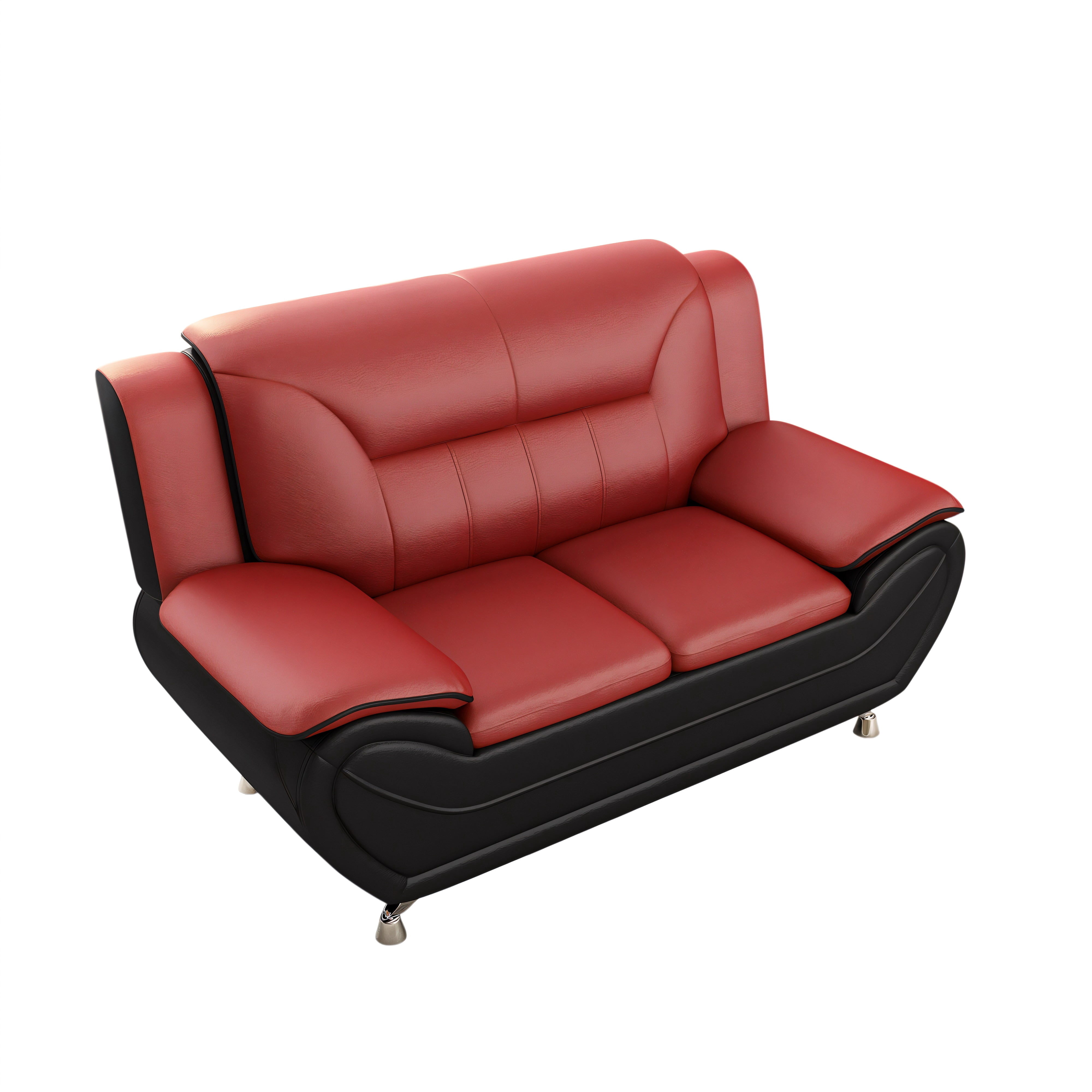 Wakefit 61"W Modern Faux Leather Loveseat,Upholstered 2-Seater Sofa Couch with Stainless Steel Legs for Living Room,Apartments,Red & Black