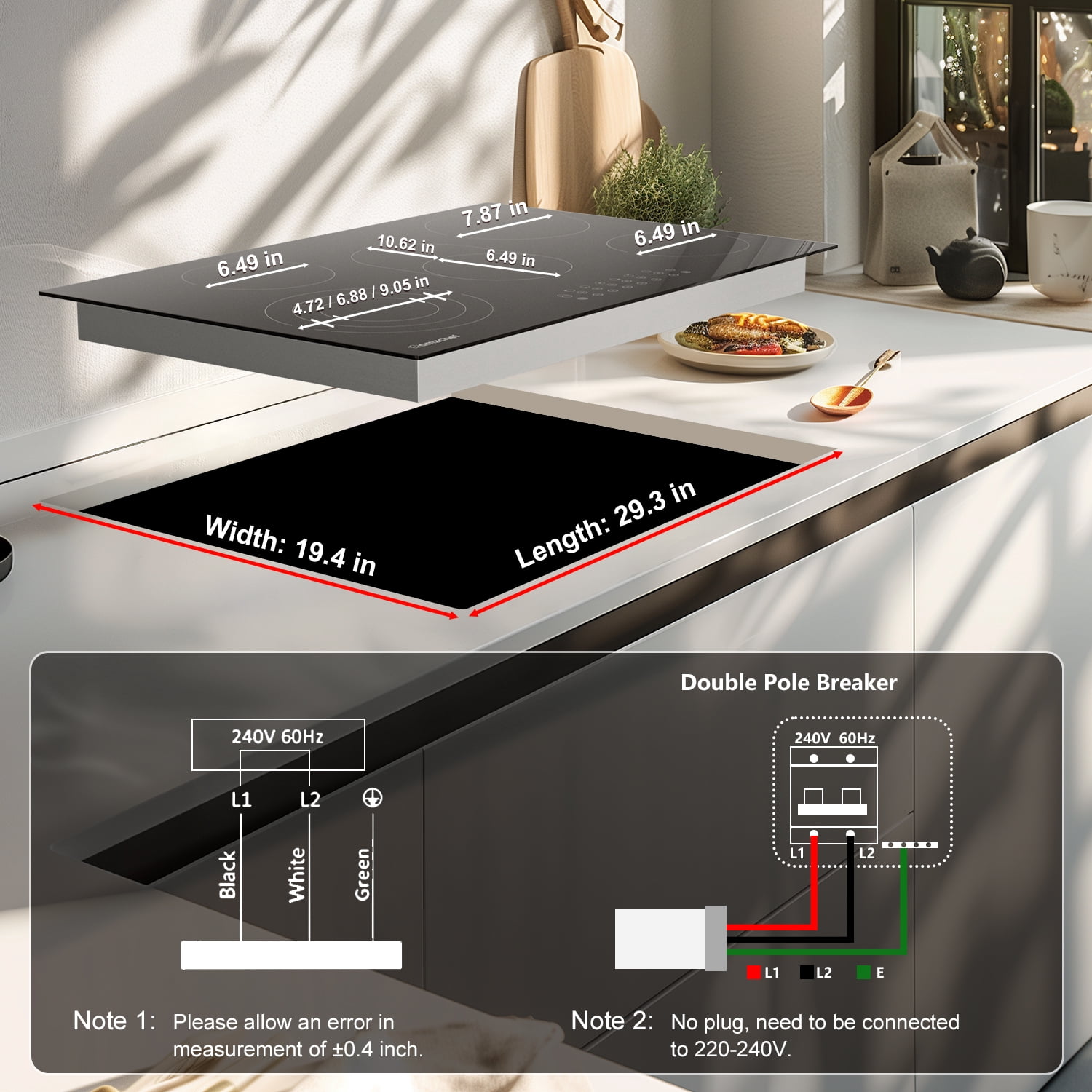 Powerful 8500W 5 Burner Cooktop, Sunmaki 30" Built-in Electric Stove with Touch Sensor Control