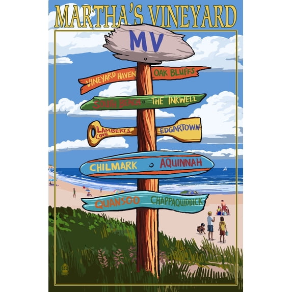 Martha's Vineyard, Massachusetts, Destination Sign (16x24 Giclee Gallery Art Print, Vivid Textured Wall Decor)