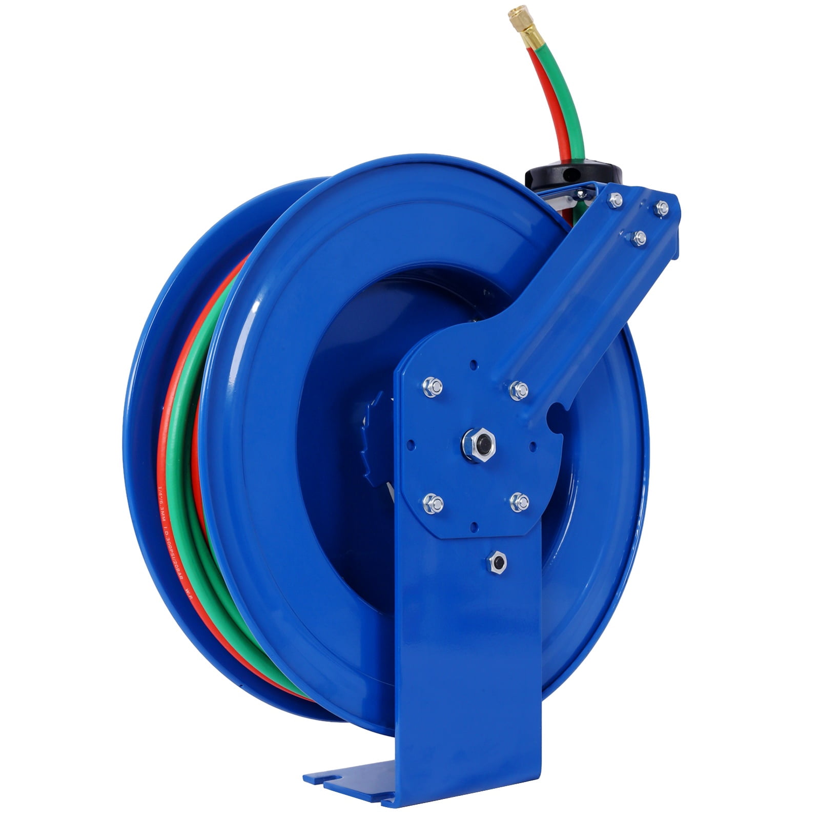 Heavy Duty Welding Hose Reel, 1/4" x 50' Retractable Twin Oxygen/Acetylene Reel with 200PSI Rubber Hoses, Industrial Steel Construction