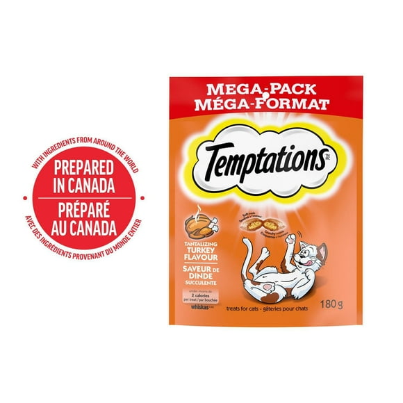 Gâteries pour chats Temptations saveur de dinde succulente, tendres à l'intérieur, croquantes à l'extérieur 180 g