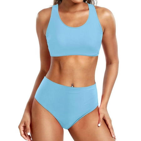 IDALL Bikini Sets Bathing Suit Women s Solid Color Fashionable Casual Triangle Underwear Bikini Swimsuit Set Womens Swimsuits Womens Swimwear Light Blue 2XL