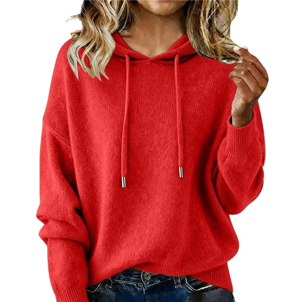 Suéteres de mezcla de Cachemira for mujer, sudaderas con capucha de lana suave con cuello redondo, jersey de punto acogedor con cordón for Otoño e Invierno 2026