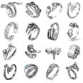 thumbnail image 1 of Juego de 16 anillos de rana abiertos vintage, anillo apilable para nudillos, anillo de serpiente, anillos de dedo bohemios, pájaros, animales, dragones, para mujeres, hombres y niñas, 1 of 5