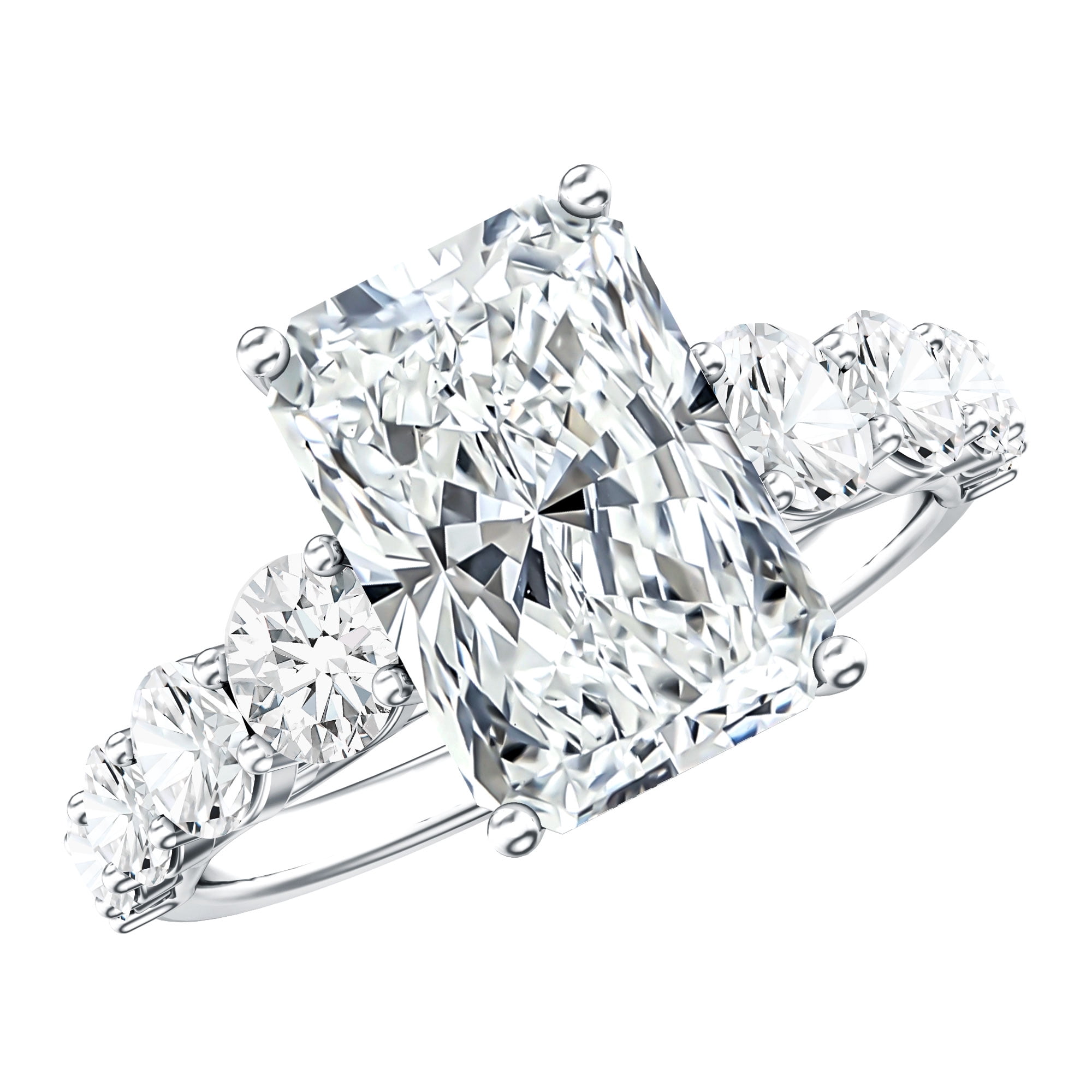 Rosec Jewels 4 Carat Lab Grown Diamond Radiant Cut Engagement Ring for Women (IGI Certified) - Statement Ring - E-VS1 Quality, 925 Sterling Silver, US 4.00