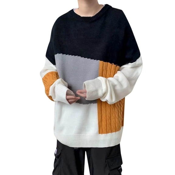 Vedolay Men's Pullover 2023 Loose Pocket Long Sleeve Knit Pullover Sweater Black,L